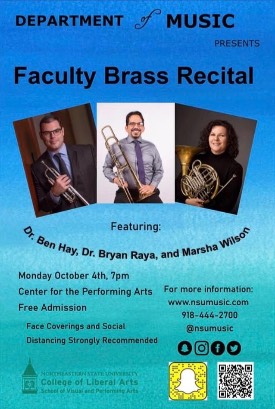 Department of Music Faculty Brass Recital featuring Dr. Ben Hay, Dr. Bryan Raya and Marsha Wilson event poster