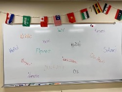 Classroom with international flags