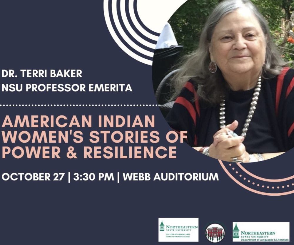 Dr. Terri Baker NSU Professor Emerita American Indian Women's Stories of Power & Resilience event poster