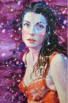 Lance Hunter "Crimson Snow" watercolor of woman