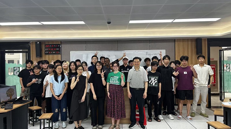 Sydney Nichols Rice with students in China