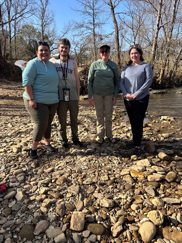 Student Trip Photo of the NSU students on the trip: AJ Fields, Senior in Freshwater Sciences, Riley McCafferty, Junior in Integrative Biology-Fish and Wildlife Management, Ava Money, Junior in the Freshwater Sciences program, and Racheal Croley, Senior in Integrative Biology-Organismic Biology.