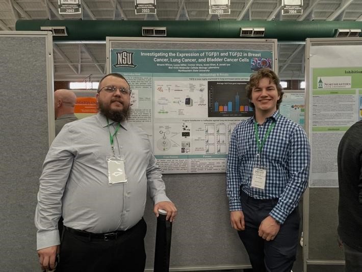 Conner Ghere, Lucas Miller, and Breanne Wilson presented their research conducted in the Molecular and Cellular Biology Lab course under the mentorship of Dr. Janaki Iyer at Oklahoma Research Day.