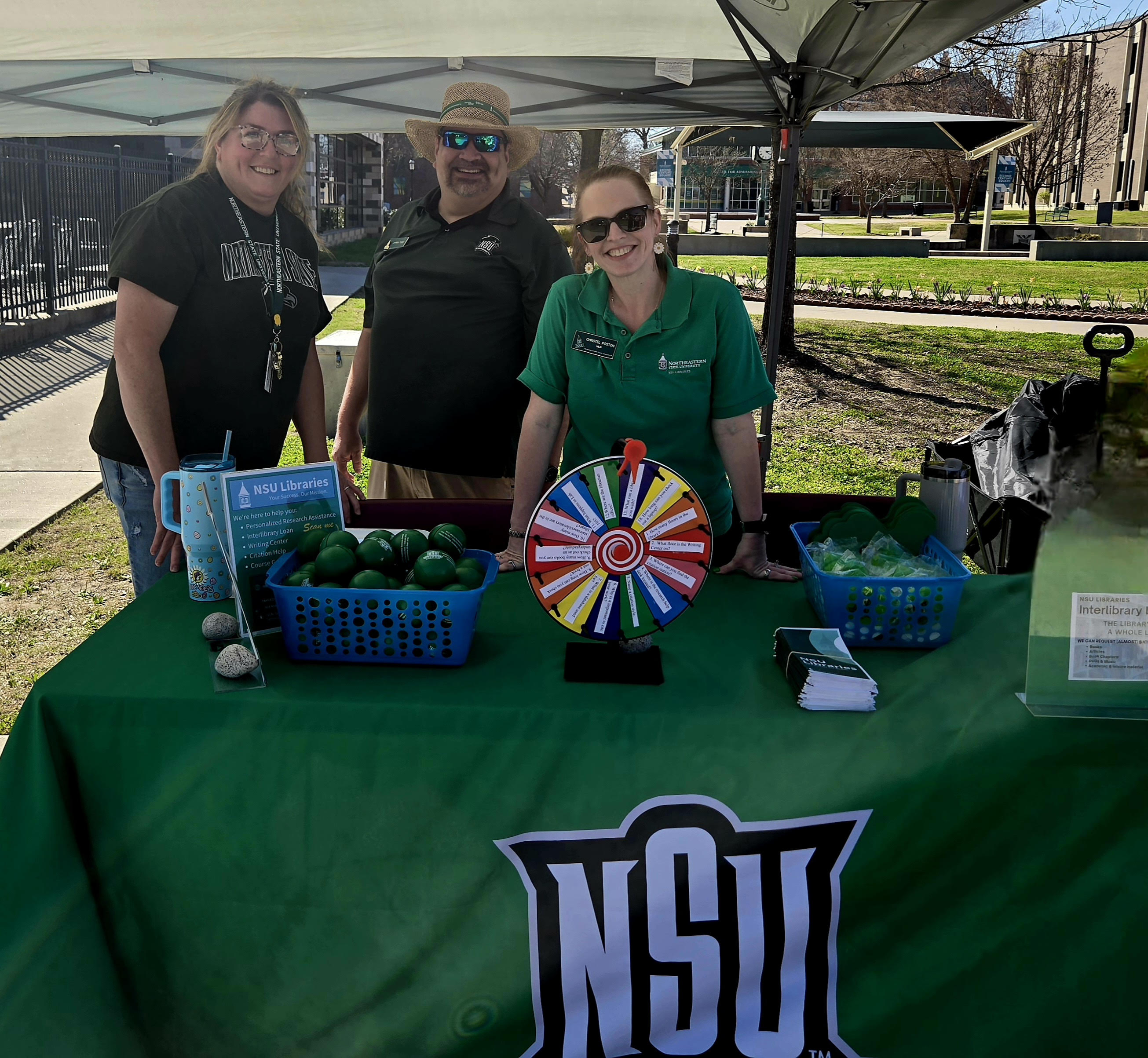  Abigail Jackson, Darren Tobey, Christel Poston at the NSU Libraries table during the First Year Bash. 