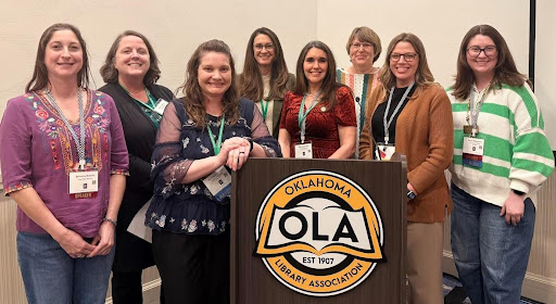 Pictured are NSU faculty, Library Media and Information Technology Student Association leaders, alumni, and candidates at the Oklahoma Library Conference