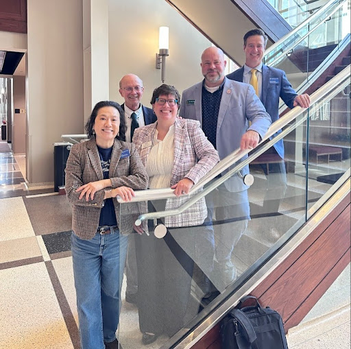 Dr. Julie Yu (OCU Director of Choral Activities), Dr. Jo-Michael Scheibe (clinician and Prof Emeritus at USC), Robyn Hilger (American Choral Directors Assoc Executive Director), Dr. Wall, and Dr. Karsten Longhurst (organizer and OCU Assistant Director of Choral Activities)