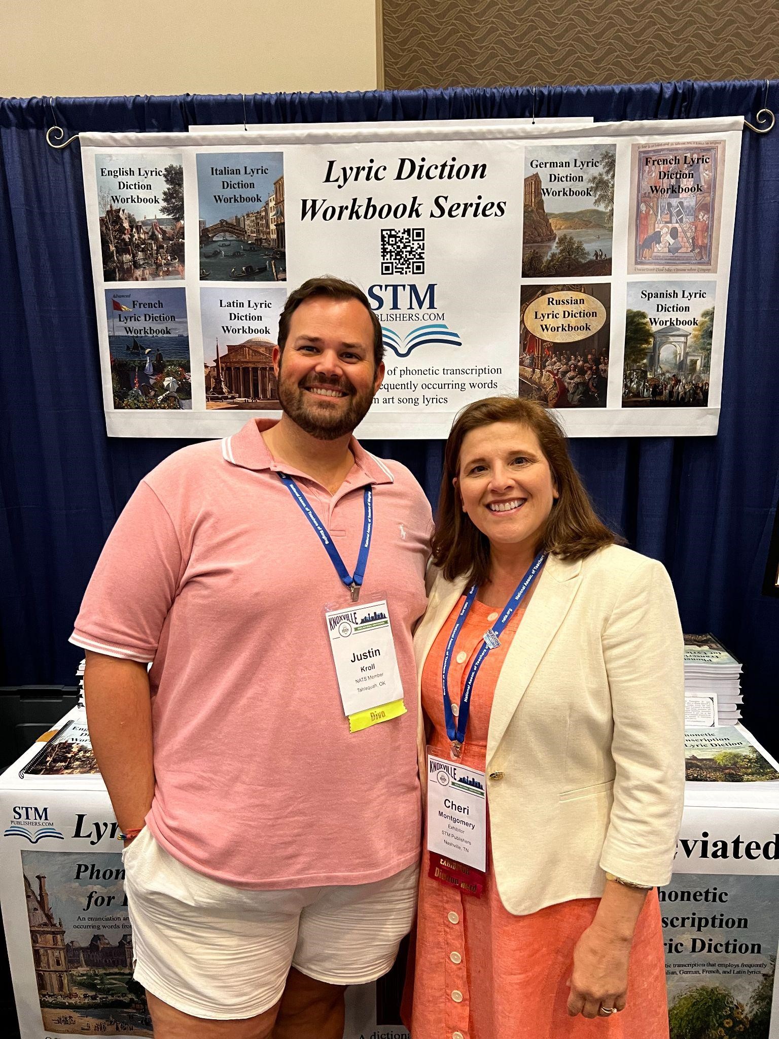 Justin Kroll, left, and author Cheri Montgomery (whose books are used in the diction courses at NSU) at National NATS Conference. 