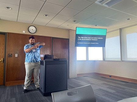 Ben Woolen gave a presentation on his research titled "The Tale of the Long Lost Lichen Collection in the Joe M Anderson Herbarium".