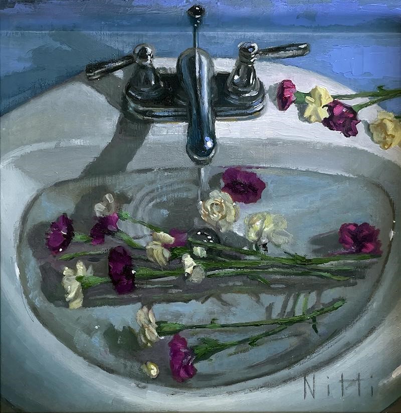 Submerged Carnation oil painting by Sylvia Nitti