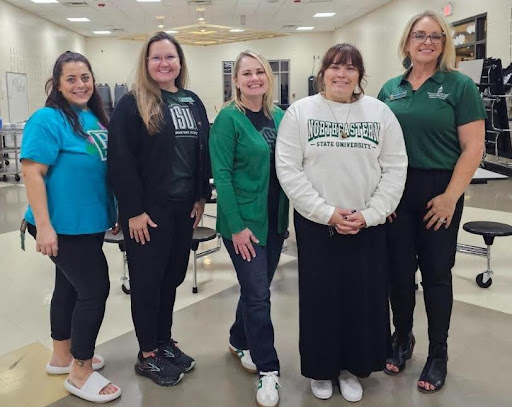 Two Teacher Candidates along with Dr. Gleason, Dr. Been, and Dr. Hobson