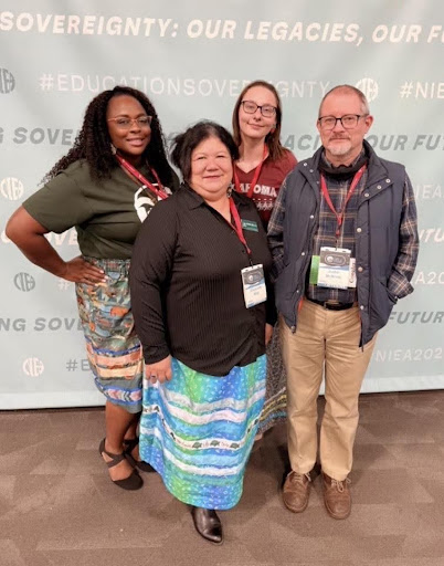 Dr. Leshay McNack - Assistant Professor of Management, Elizabeth Bird - Director of Center for Tribal Studies, Natalie Dixon - Student Bachelor of Fine Arts in 2D Studio Art w/ a minor in Applied Linguistics, Dr. Justin McBride - Associate Professor of English