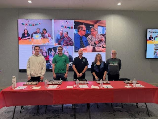 Judges (L to R): Aaron Romero (OSI), Michael Flowers (NSU staff), Dr. Nate Lighthizer (Dean),  Peggy Glenn (NSU Foundation Executive Director), and Richard Hoenes (NSU staff and Olga’s husband).
