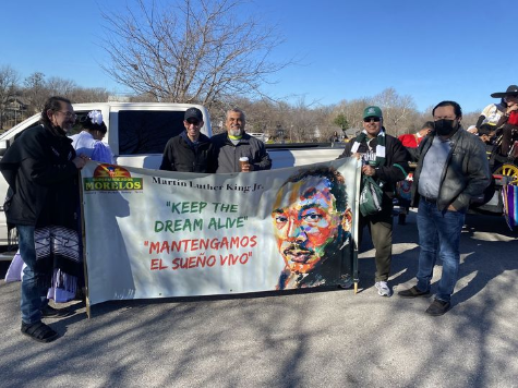 Dr. Eloy Chavez and other Hispanic leaders in preparation to march in this year's MLK march. 