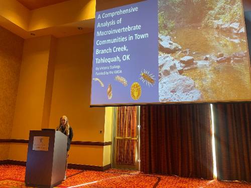 Vikki Stallings presented her research with Dr. Elizabeth Waring on "A Comprehensive Analysis of Macroinvertebrate Communities of Town Branch Creek, Tahlequah, OK".