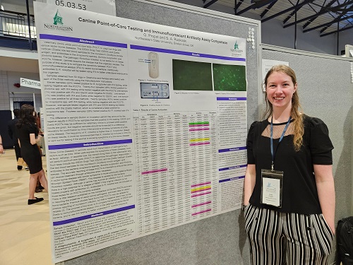 Grace Propst, MLS 3+1 major and her poster.  "Canine Point-of-Care Testing and Immunofluorescent Antibody Assay Comparison"