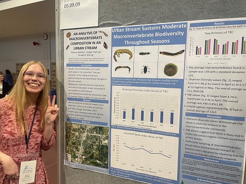 Vikky Stallings poses with her poster at Oklahoma Research Day. Vikky is conducting research with Dr. Elizabeth Waring and is a recipient of the GRDA Fellowship for the 2023-2024 academic year.