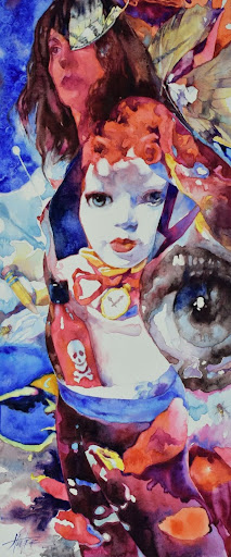 "Iconic Debris", a large watercolor by Professor of Art