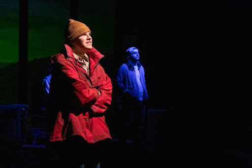 Lighting design by NSU drama student Elijah Ritter. In photo, student Dominiq Webster (left and Hunter Sunday (right) play Arnie and Conrad