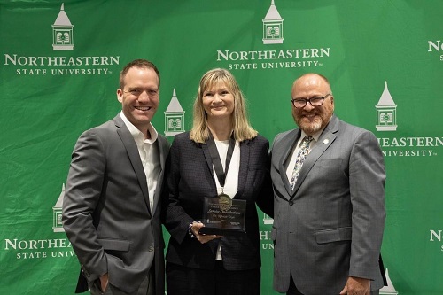 Dr. Nathan Green, Dr. Rebekah Doyle and President Hanley