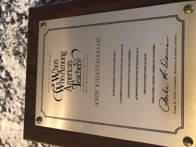 Who's Who Among America's Teachers Award Plaque