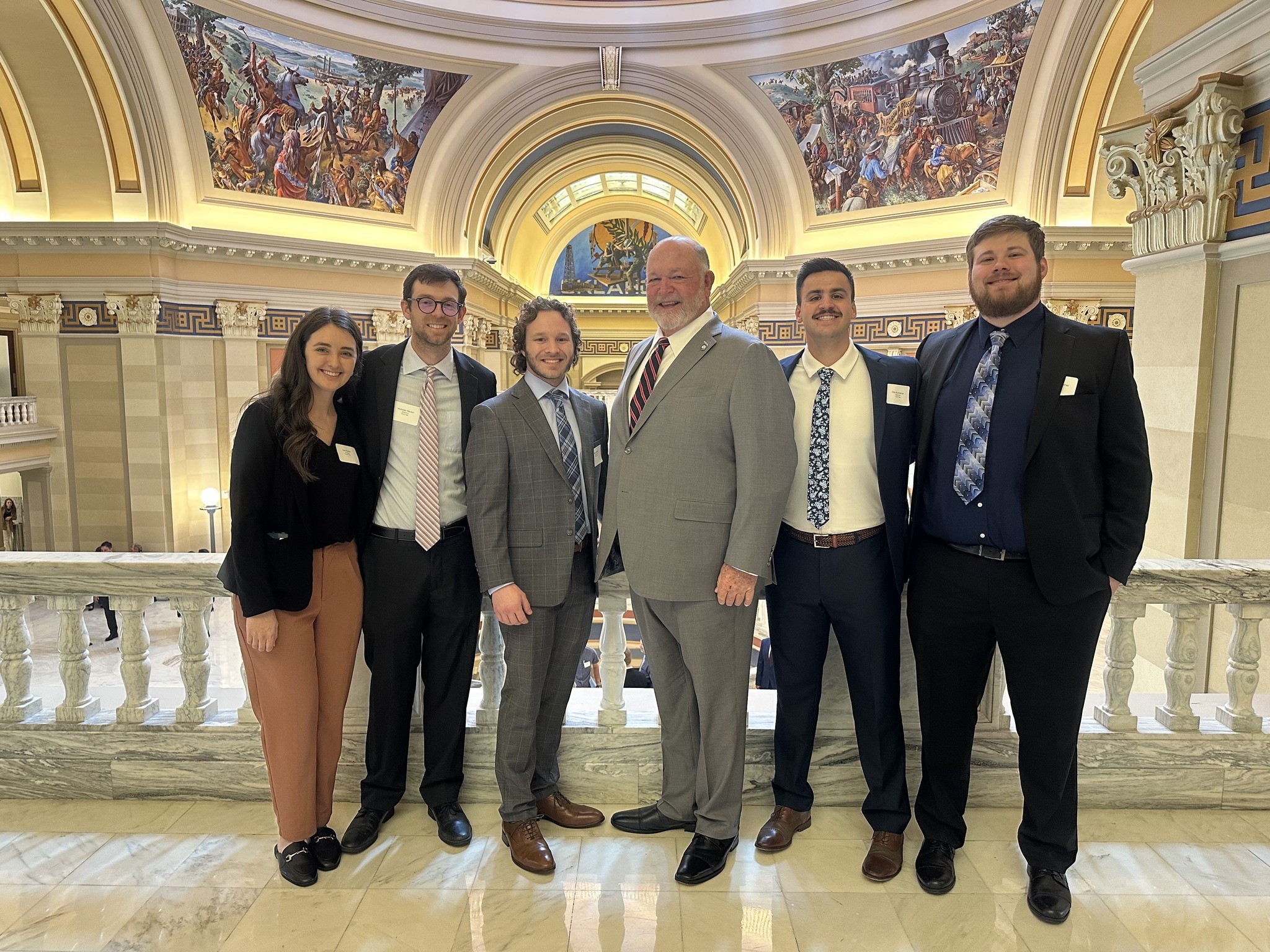 Capitol Day (L to R) Students, Tate Buster, Nic Rankin, Alec Bailey; Oklahoma representative Bob Ed Culver; students, Clay Buchanan and Madison Wrather