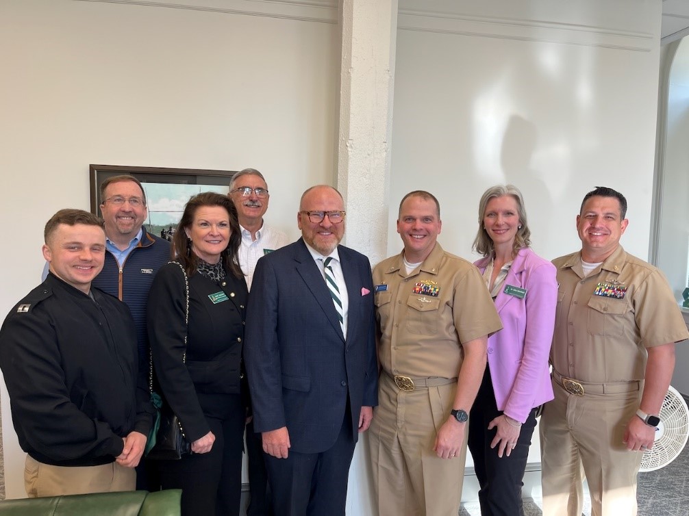 PCU Group Photo Commander Aaron M. Stutzman, Commanding Officer; Master Chief Machinist’s Mate (Nuclear) Jonathan Ashton, Engineering Department Master Chief; and the Assistant Engineering Officer Lieutenant Trystan Irmiere, NSU President Dr. Rodney Handley, Provost Dr. Carl Swearingen, and Dr. Janet Buzzard, Dean of the College of Business and Technology