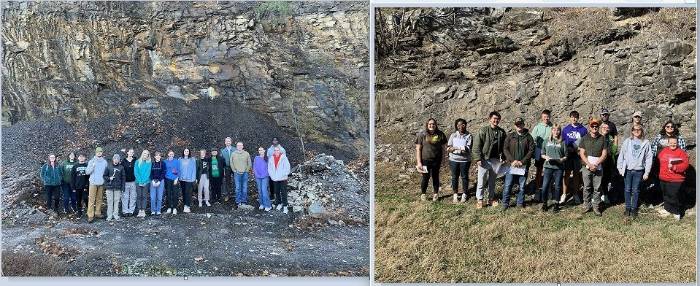 The Physical Geology class at two sites during the field trip on November 3.