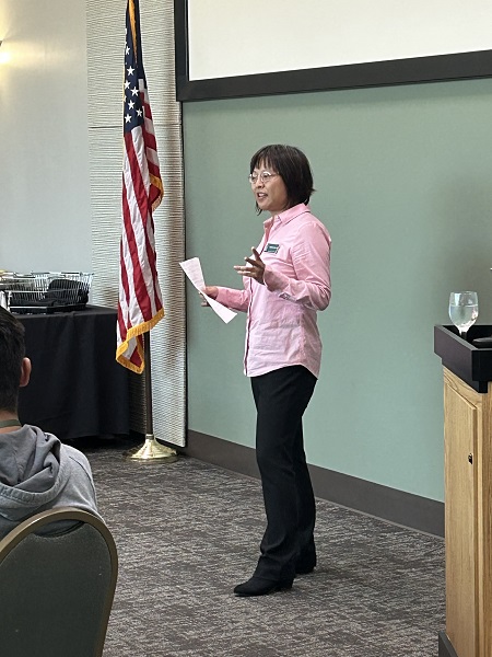 Dr. Weihuan Zhao describes the NSU mechanical engineering program at the open house