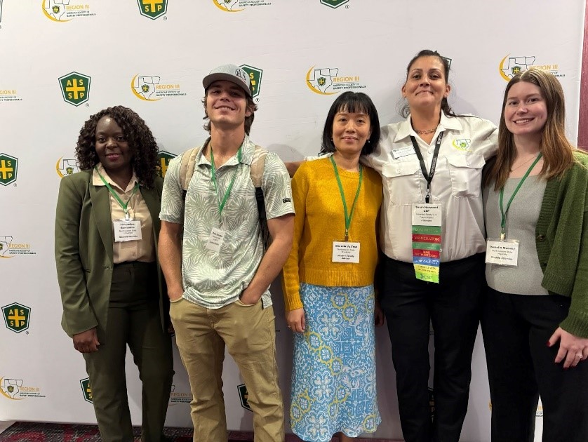 From left to right: Jacqueline Bambokile, Owen Simonton, Dr. Mai Anh Vu Tran, Sarah Harwood (NSU EHSM alumnus and former President of the Tulsa ASSP Chapter), and Isabella Mooney