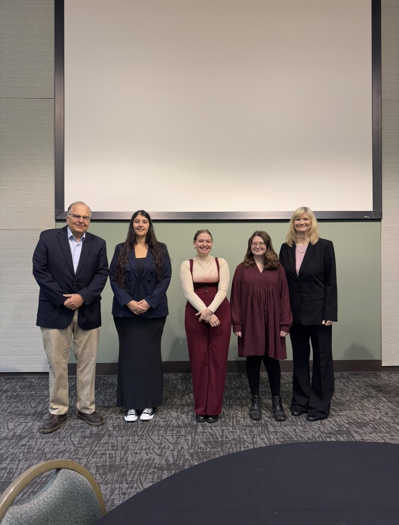 Dr. Rebekah Doyle (Advisor, Homeland Security & Emergency Management Student Organization), Julia Kent, Sarah Alasmri, Chandler Jackson (Homeland Security & Emergency Management students) and Dr. Raymond Hasselman.
