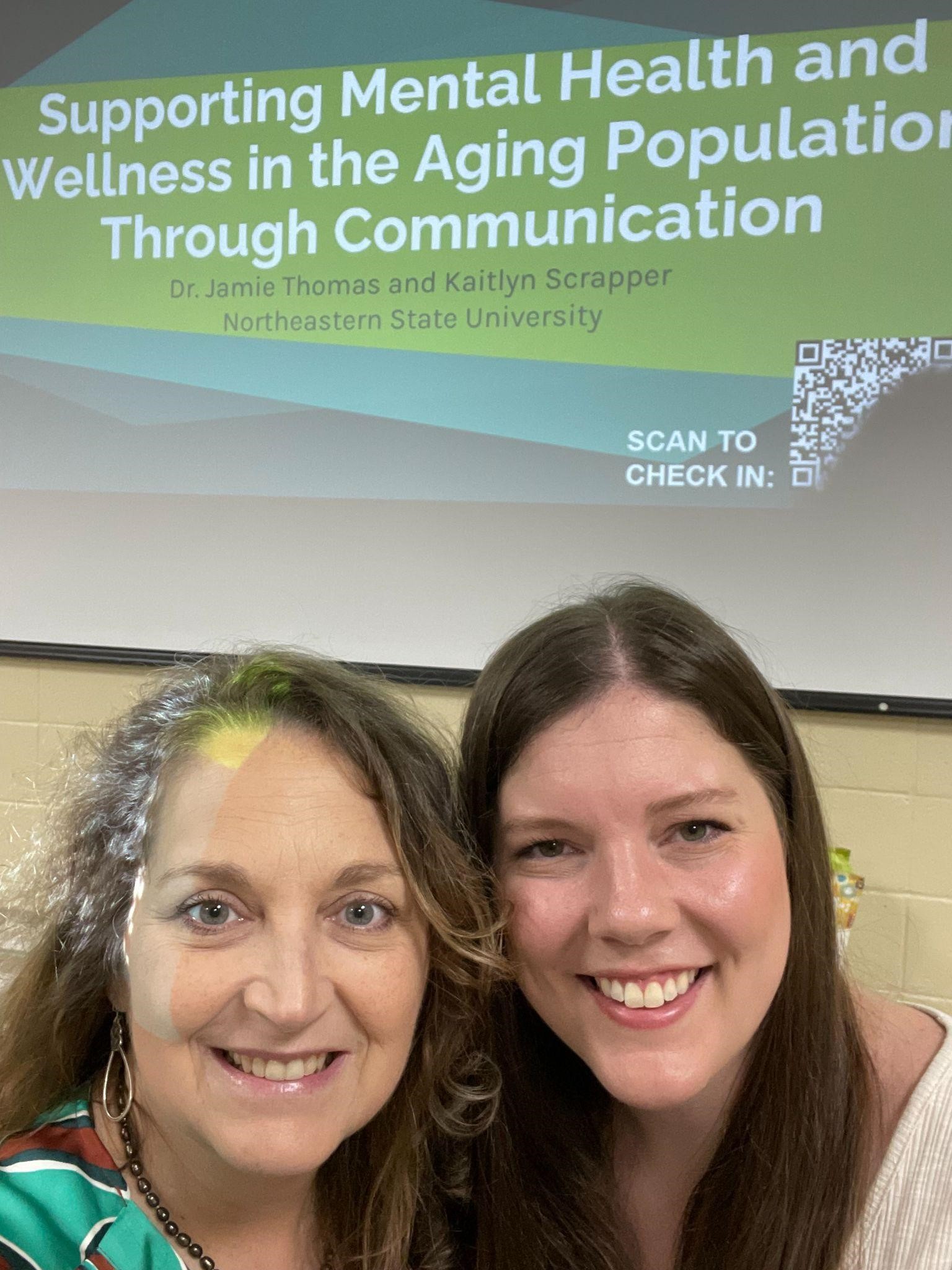 Dr. Jamie Thomas and Kaitlyn Scrapper, Speech Language Pathology Program, presented at the Muskogee Hope Summit in July on Supporting Mental Health and Wellness in the Aging Population through Communication.  