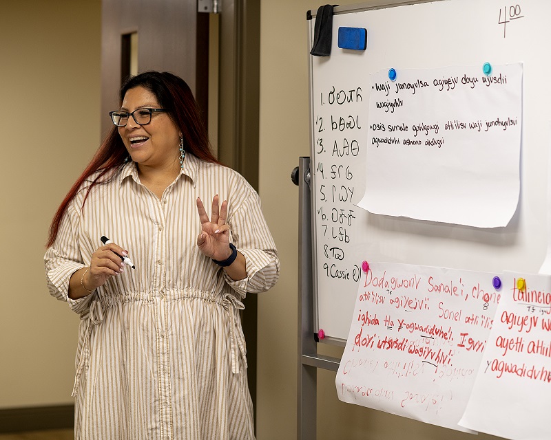 Dr. Candessa Tehee teaches Intermediate Cherokee I. Photo by Cassie Freise