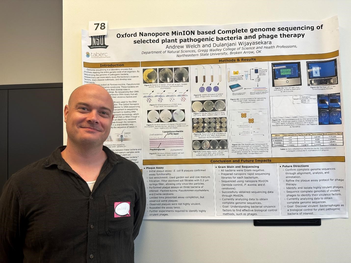 Undergraduate research student Mr. Andrew Welch at the Tulsa Area Bioscience Education and Research Consortium joint meeting 2024. 