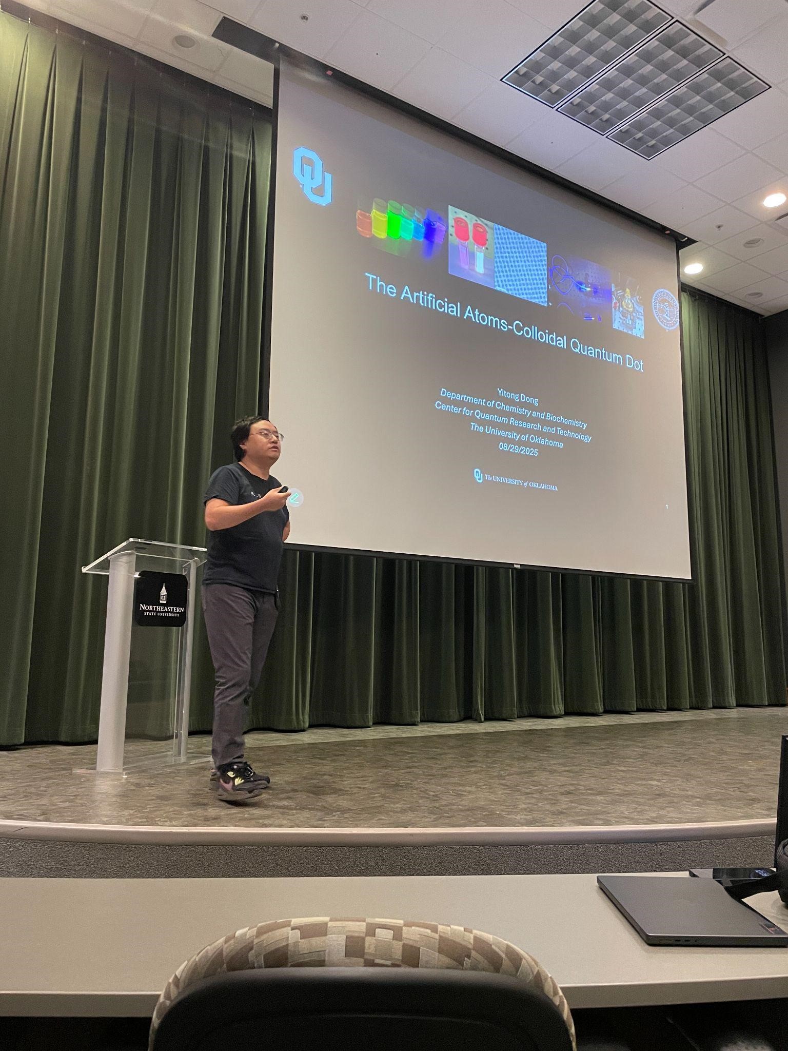 Dr. Yitong Dong presents at the first Biology and Chemistry Seminar of the Fall 2025 series. Dr. Yitong Dong presents at the first Biology and Chemistry Seminar of the Fall 2025 series.